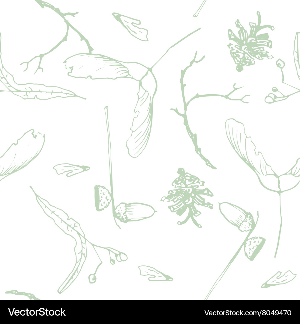 Seamless pattern with twigs seeds and acorns vector image