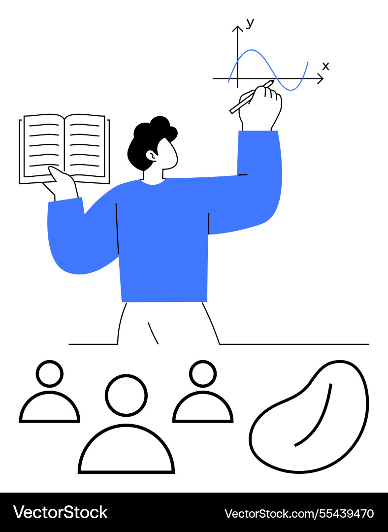 Teacher explaining mathematical graph to audience Teacher explaining mathematical graph to audience vector image