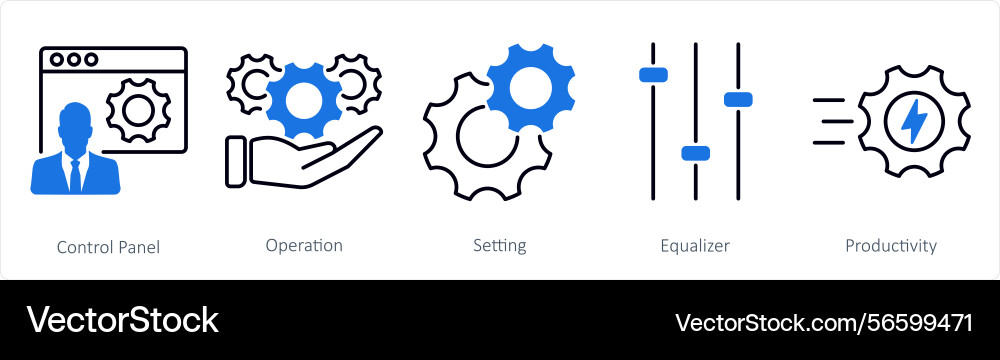 A set of 5 settings icons as control panel Vector Image