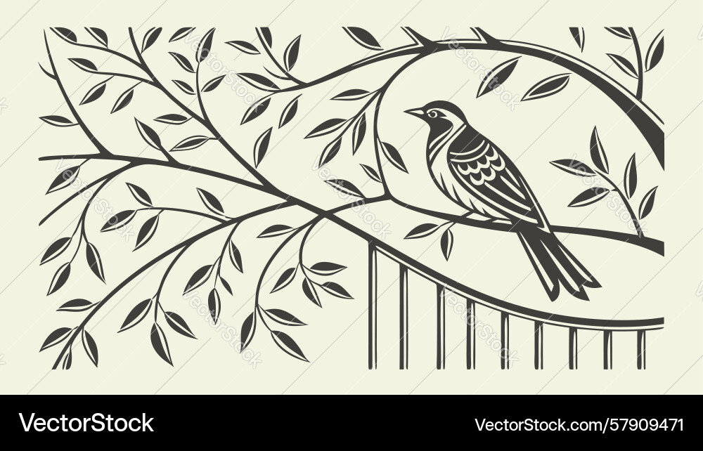 Bird on tree branch abstract design generative ai Vector Image