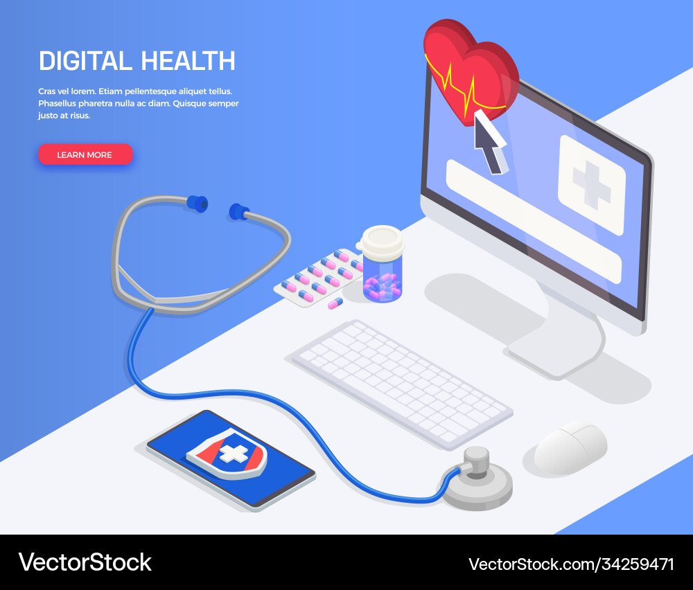 Computer health isometric background Computer health isometric background Vector Image