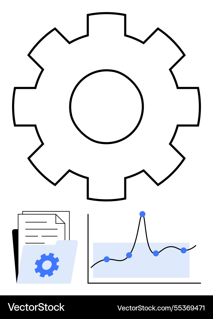 Gear symbol with documents and graph representing Gear symbol with documents and graph representing vector image