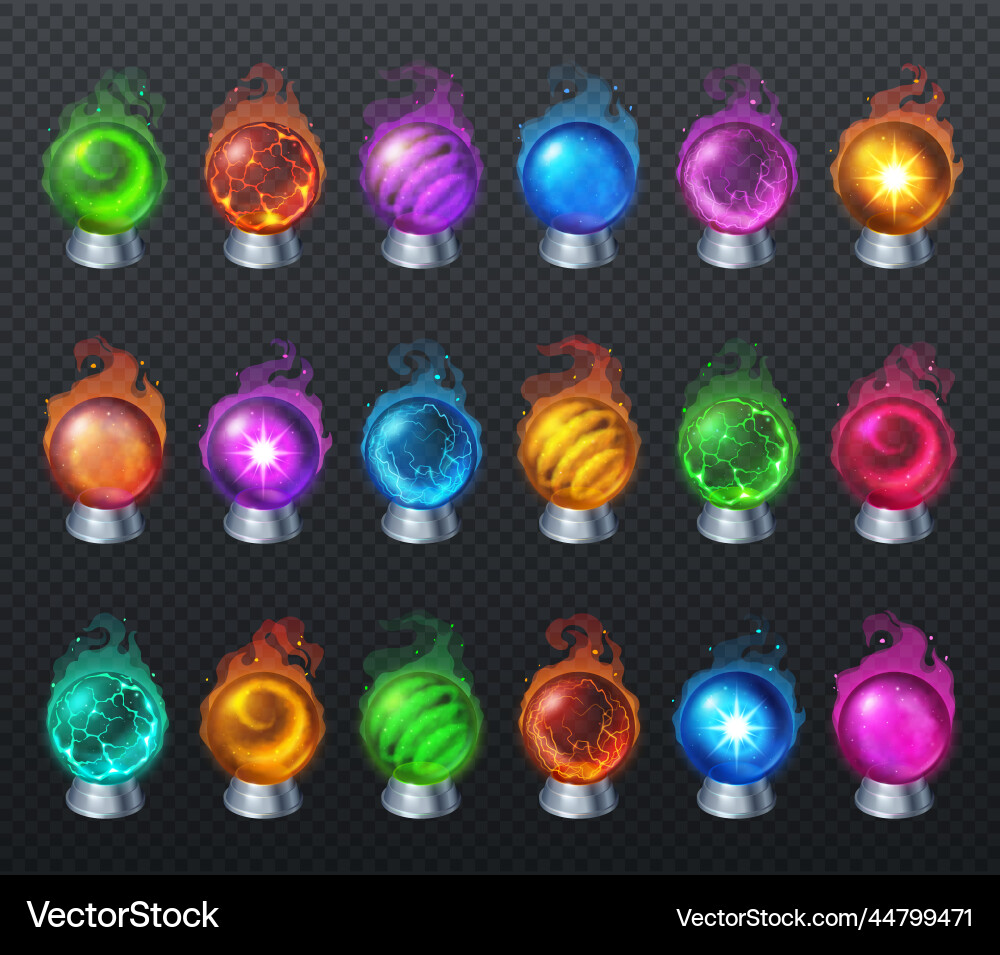 Magic crystal balls fortune teller globes set Magic crystal balls fortune teller globes set vector image