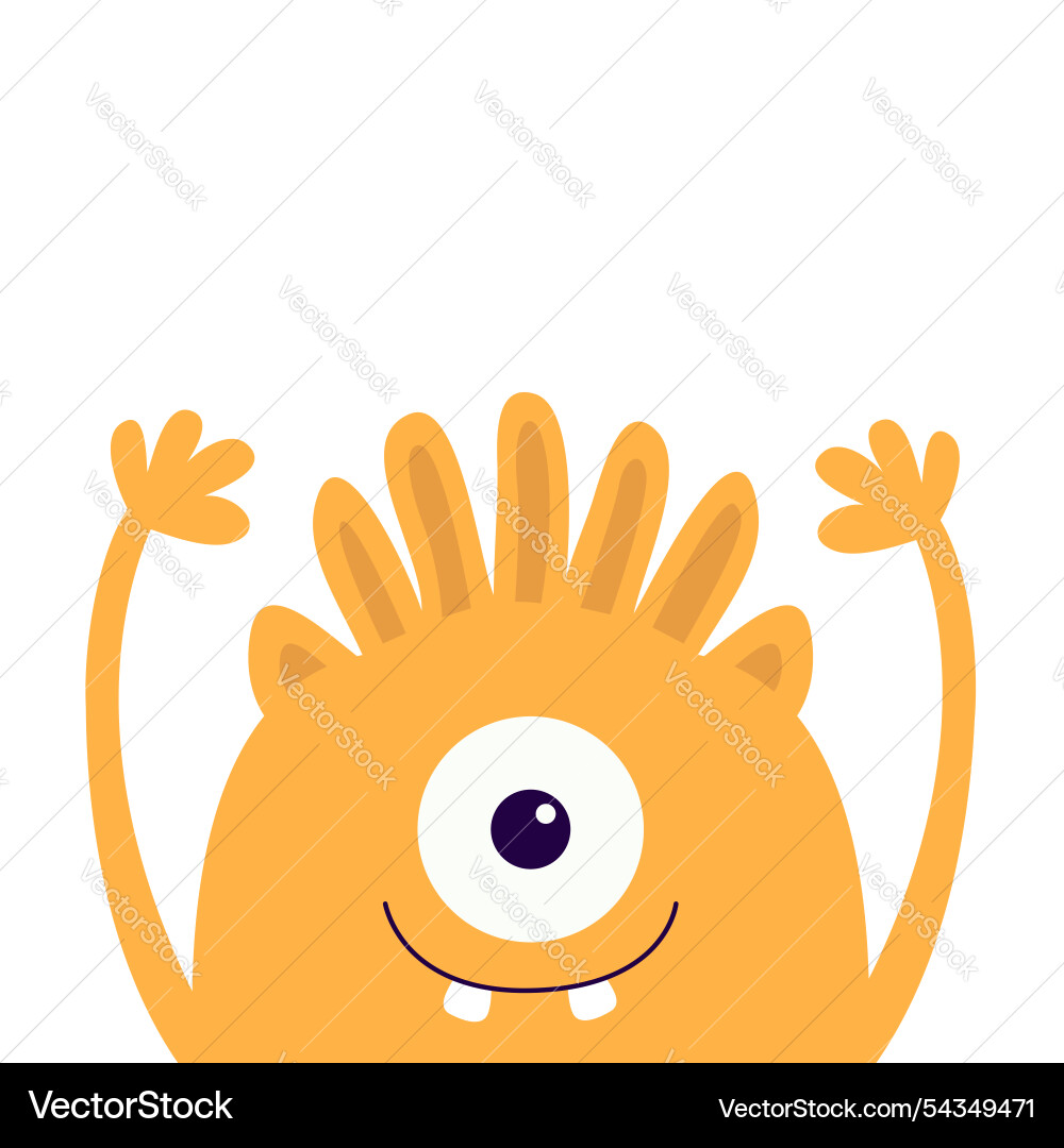 Monster face head orange silhouette one eye teeth Monster face head orange silhouette one eye teeth vector image