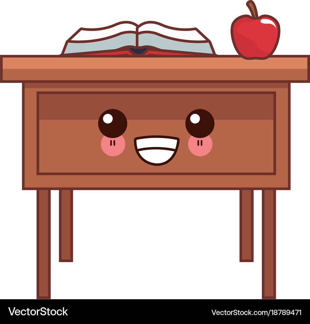 School desk with elements cute kawaii cartoon – Royalty-Free Vector |  VectorStock, image size:1000x1047