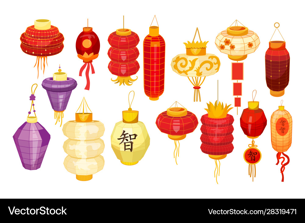 Set isolated chineseasian lanterns for holiday Set isolated chineseasian lanterns for holiday vector image
