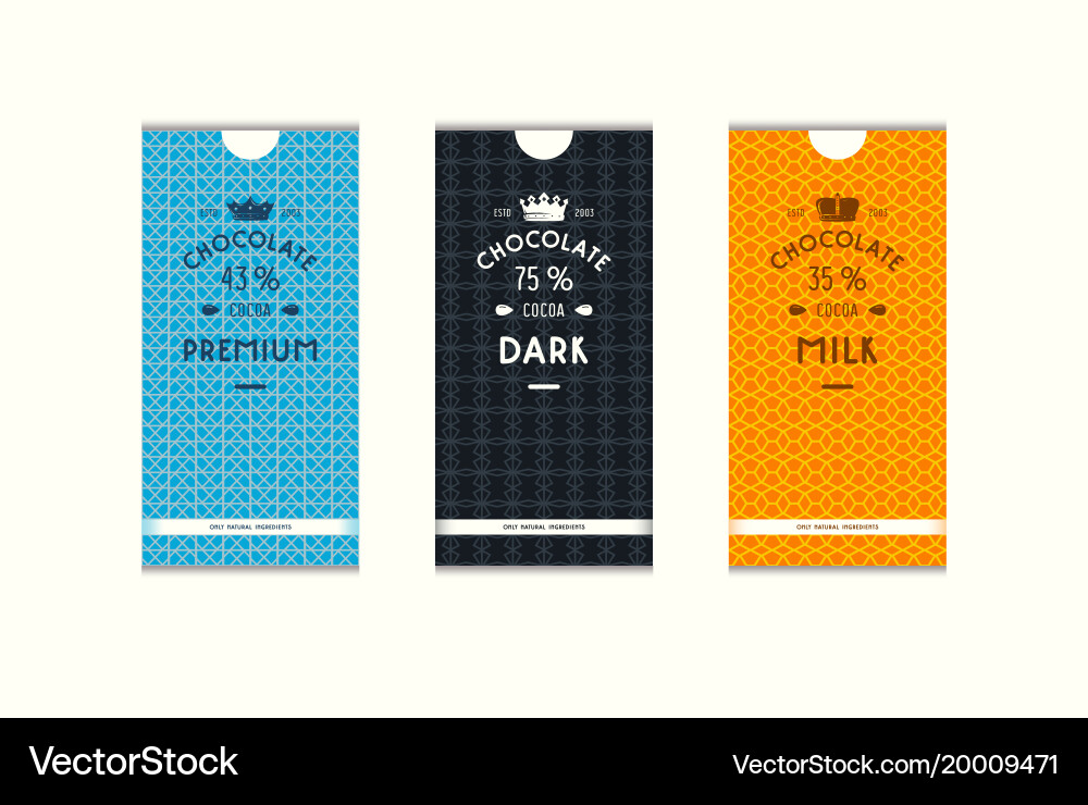 Set of seamless pattern and labels for chocolate Vector Image