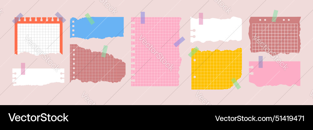 Set of various torn notebook sheet colorful Set of various torn notebook sheet colorful vector image