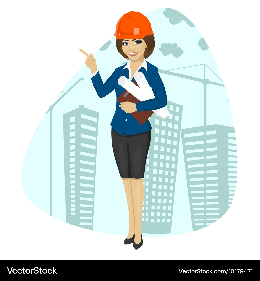 Woman construction worker wearing hard hat Vector Image