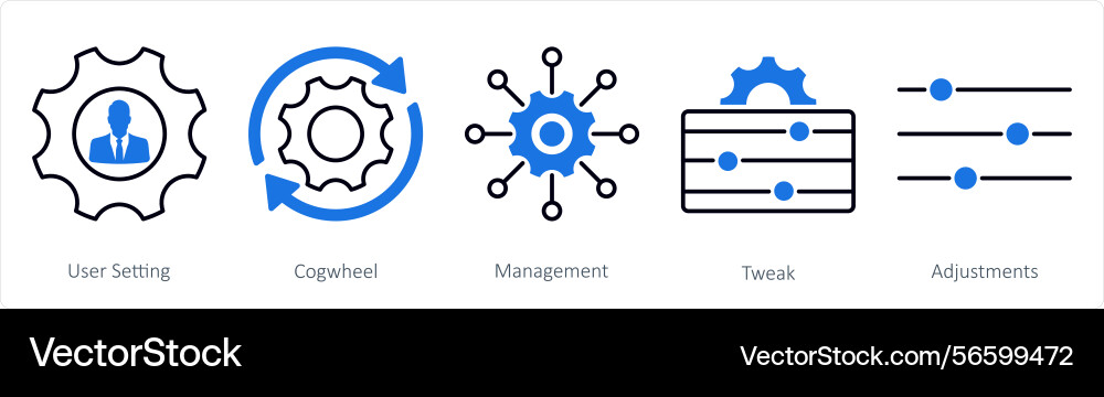 A set of 5 settings icons as user setting vector image