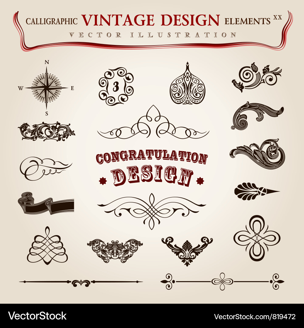 Calligraphic vintage elements Royalty Free Vector Image