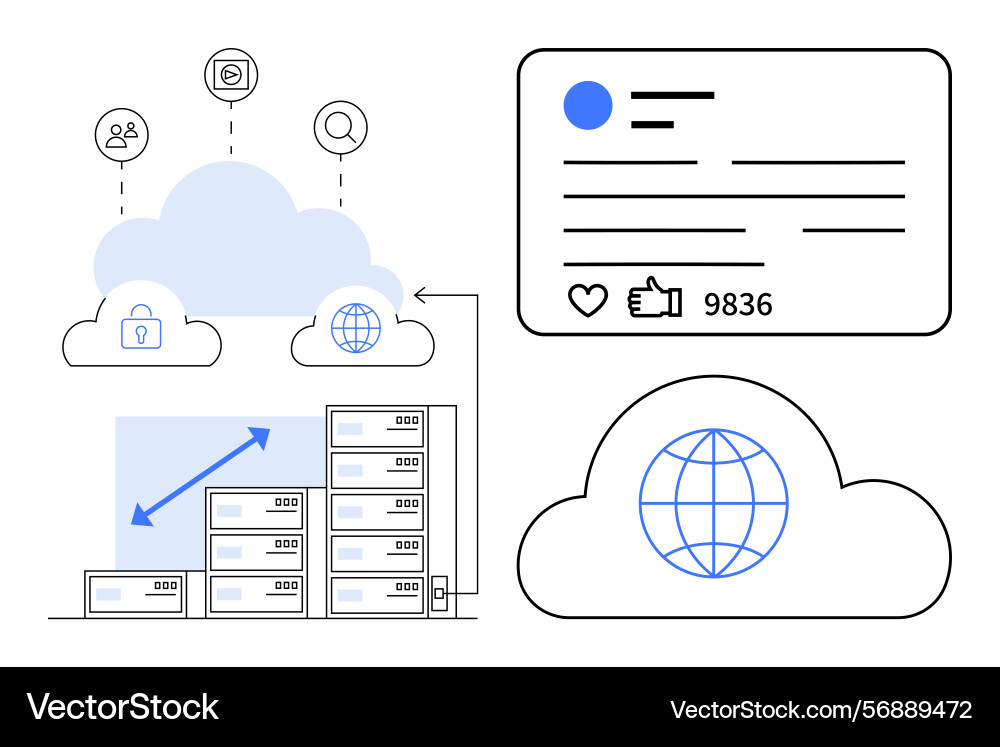 Cloud computing and data interaction concept Cloud computing and data interaction concept Vector Image