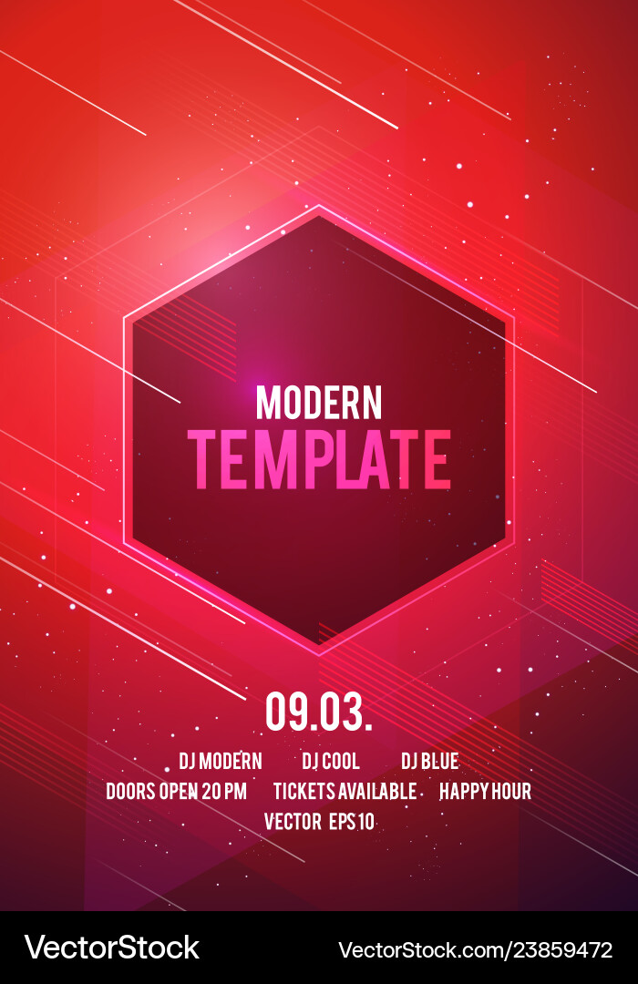 Dance party poster with geometric shapes in red Dance party poster with geometric shapes in red vector image