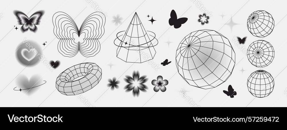 Gradient butterfly shapes with wireframe geometry Gradient butterfly shapes with wireframe geometry vector image