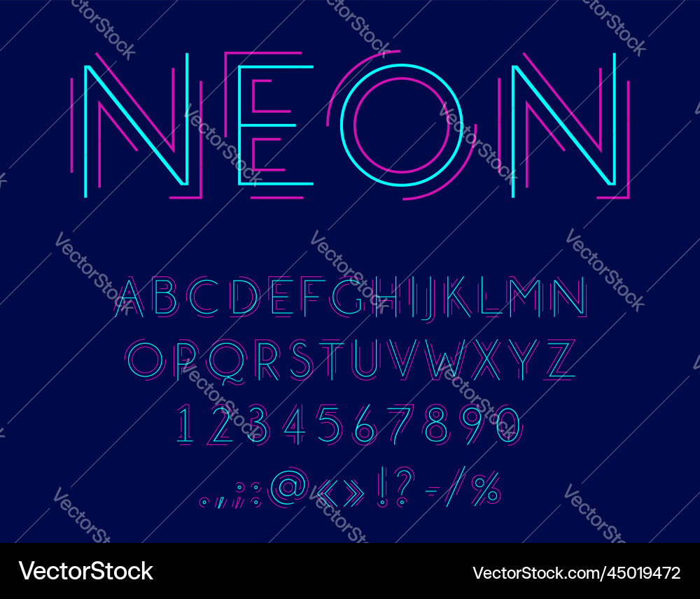 Neon font outline typeface light type alphabet vector image