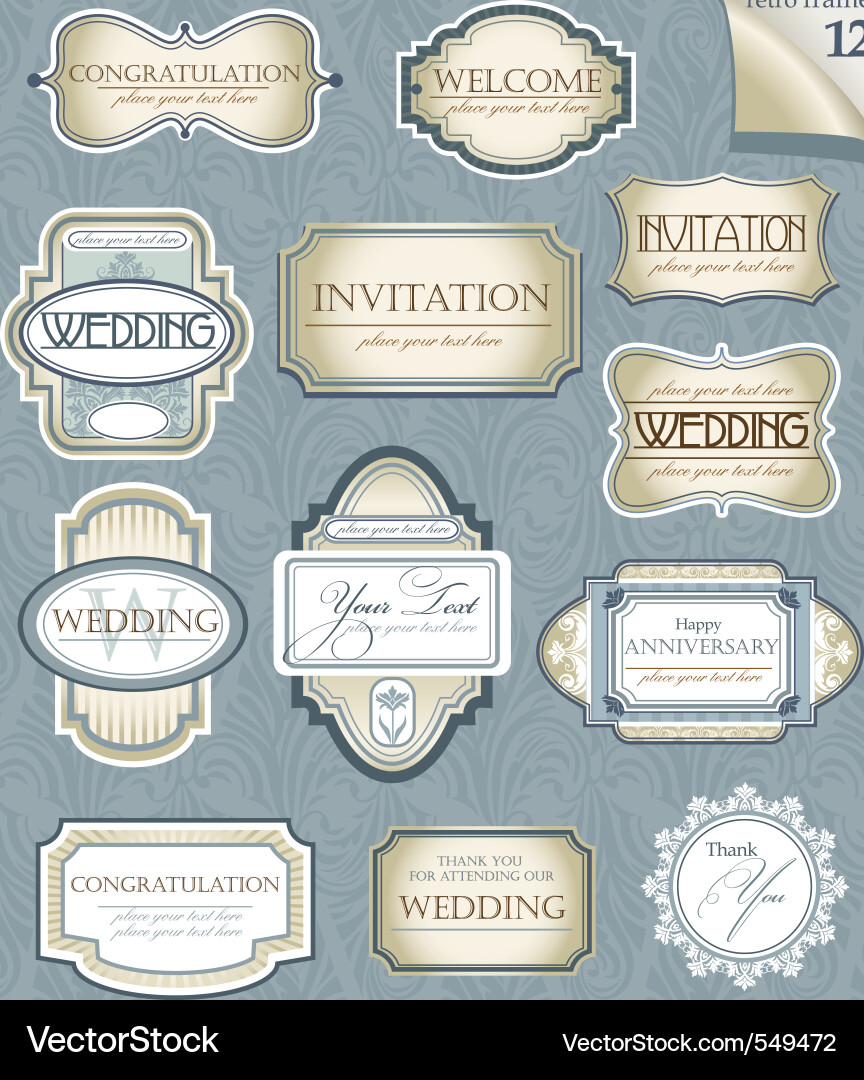 Retro Wedding & Anniversary Frames vector image