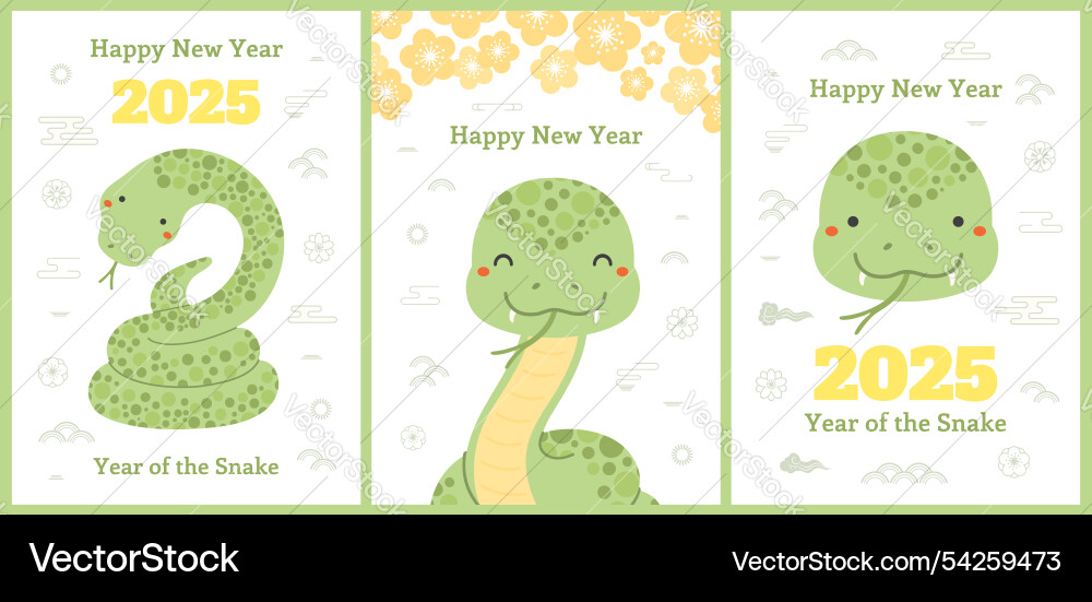 2025 lunar new year cute snake poster collection 2025 lunar new year cute snake poster collection vector image