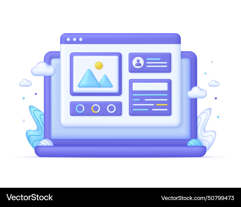 3d browser window design on computer 3d browser window design on computer vector image