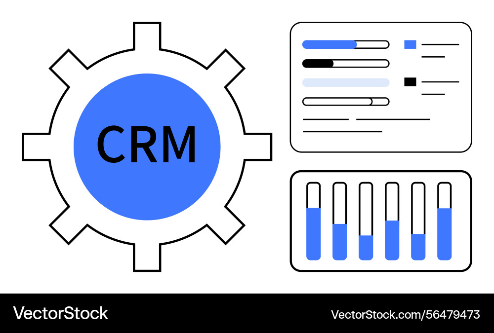 Crm system dashboard with gear symbol and data vector image