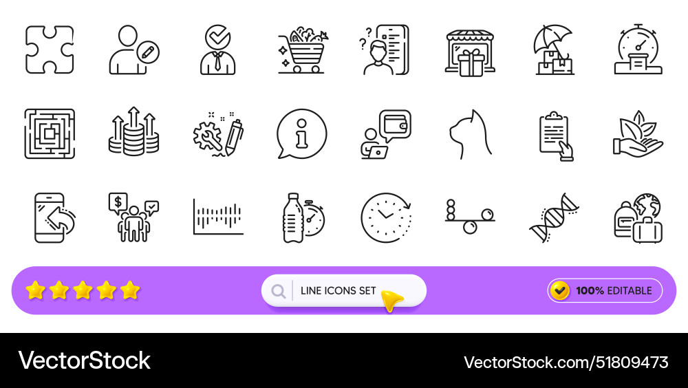 Edit user vegetables cart and balance line icons Edit user vegetables cart and balance line icons vector image