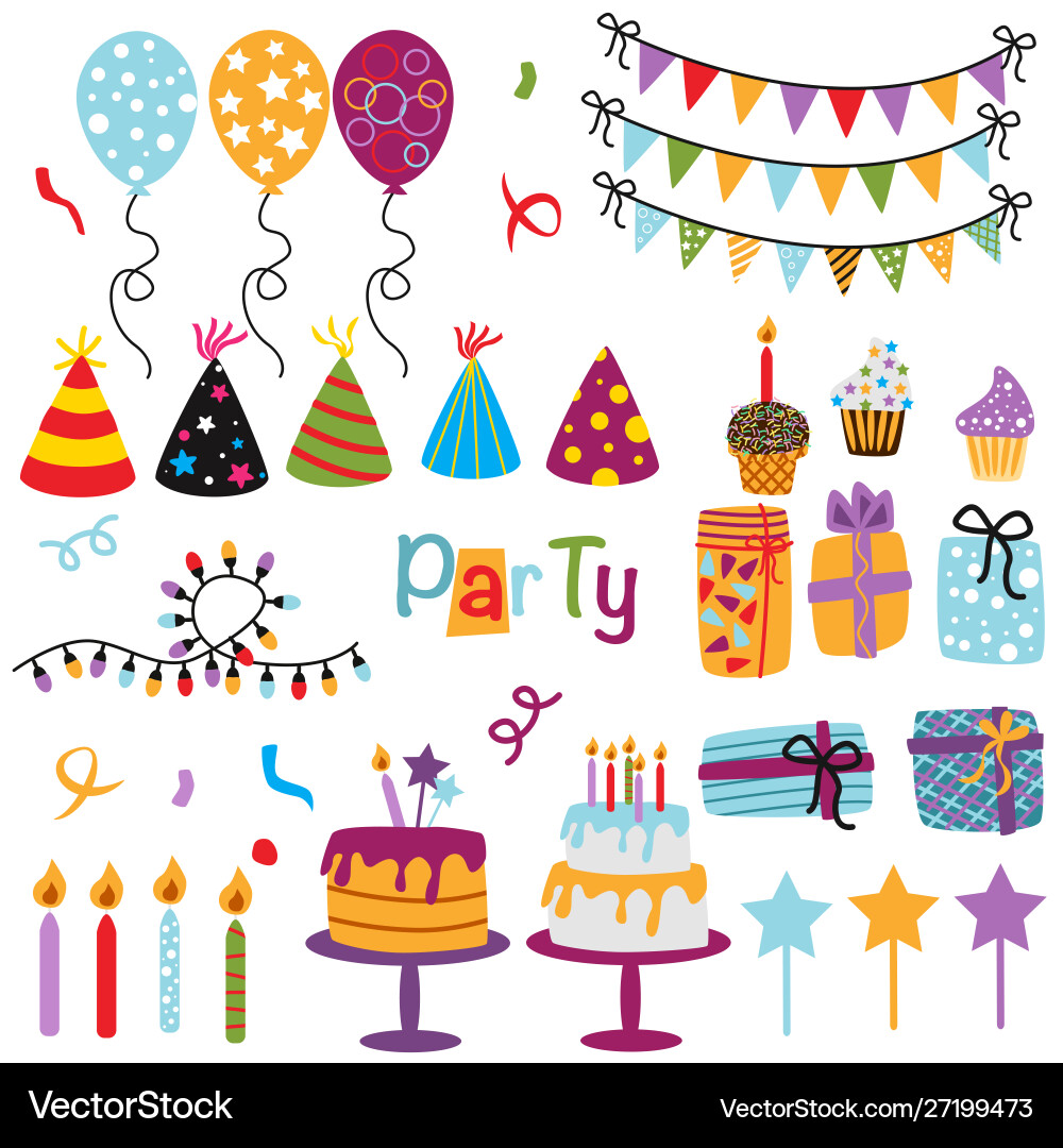 Happy Birthday Party Decorations Set Vector Image