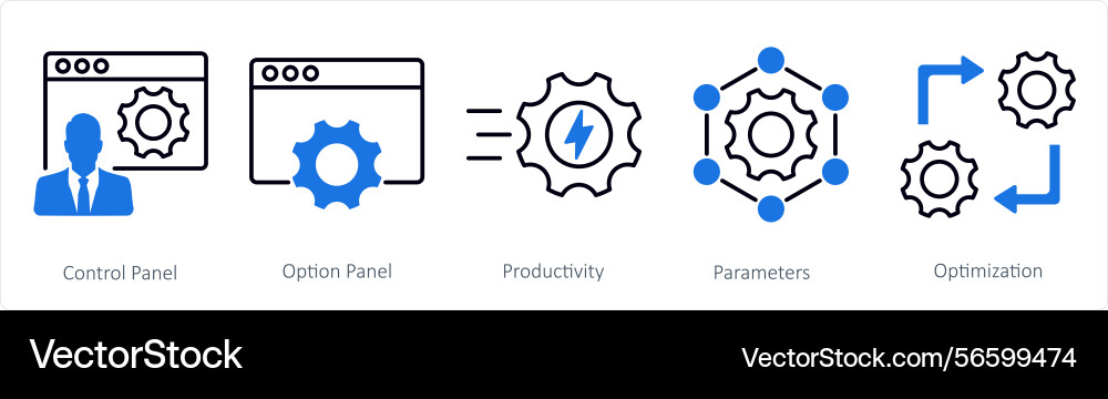 A set of 5 settings icons as control panel option vector image