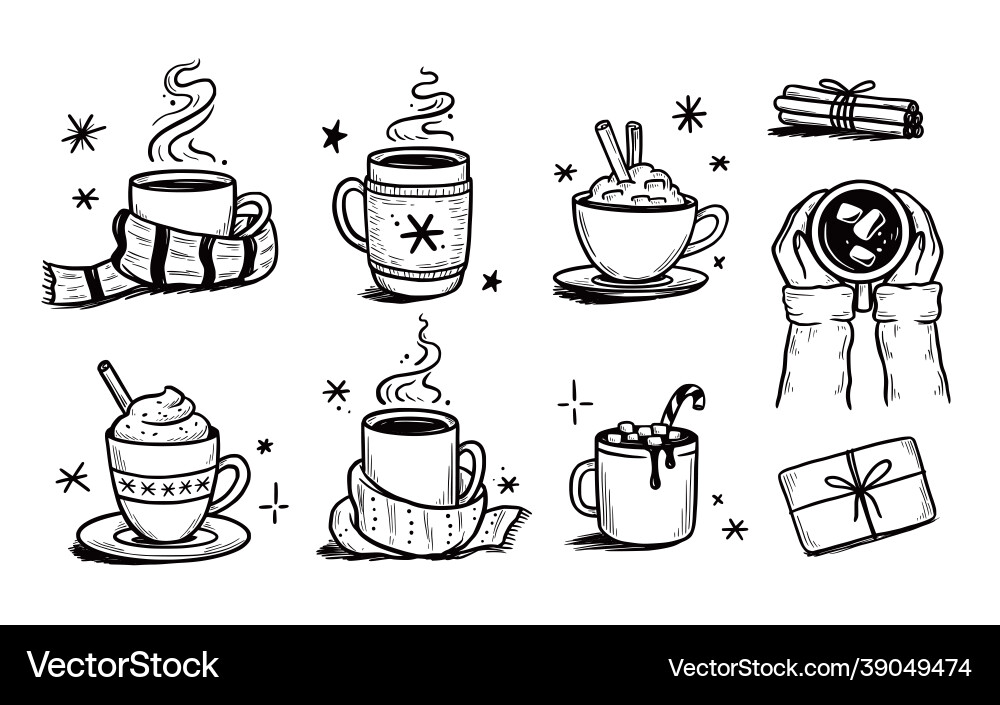 Christmas hot drink set of winter coffee vector image