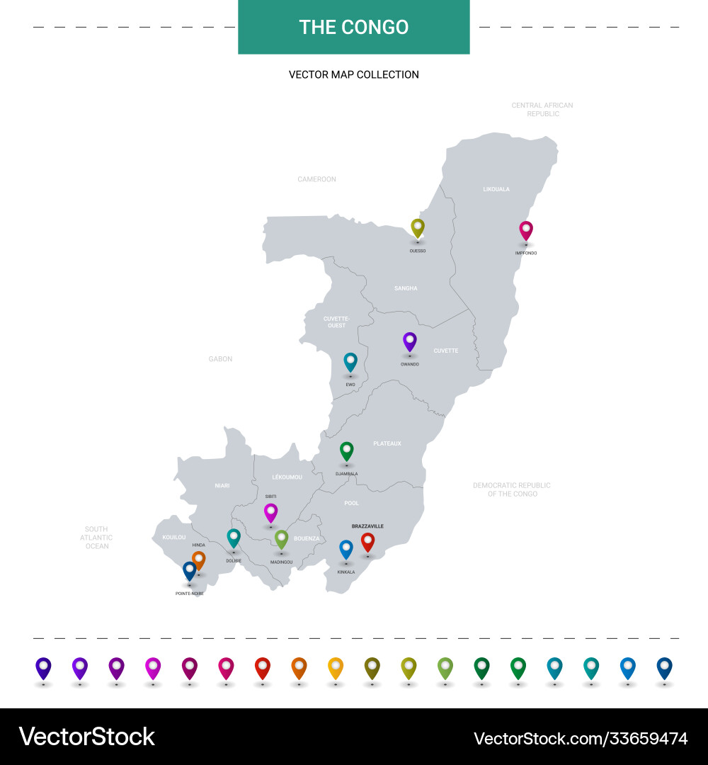Congo map with location pointer marks infographic vector image