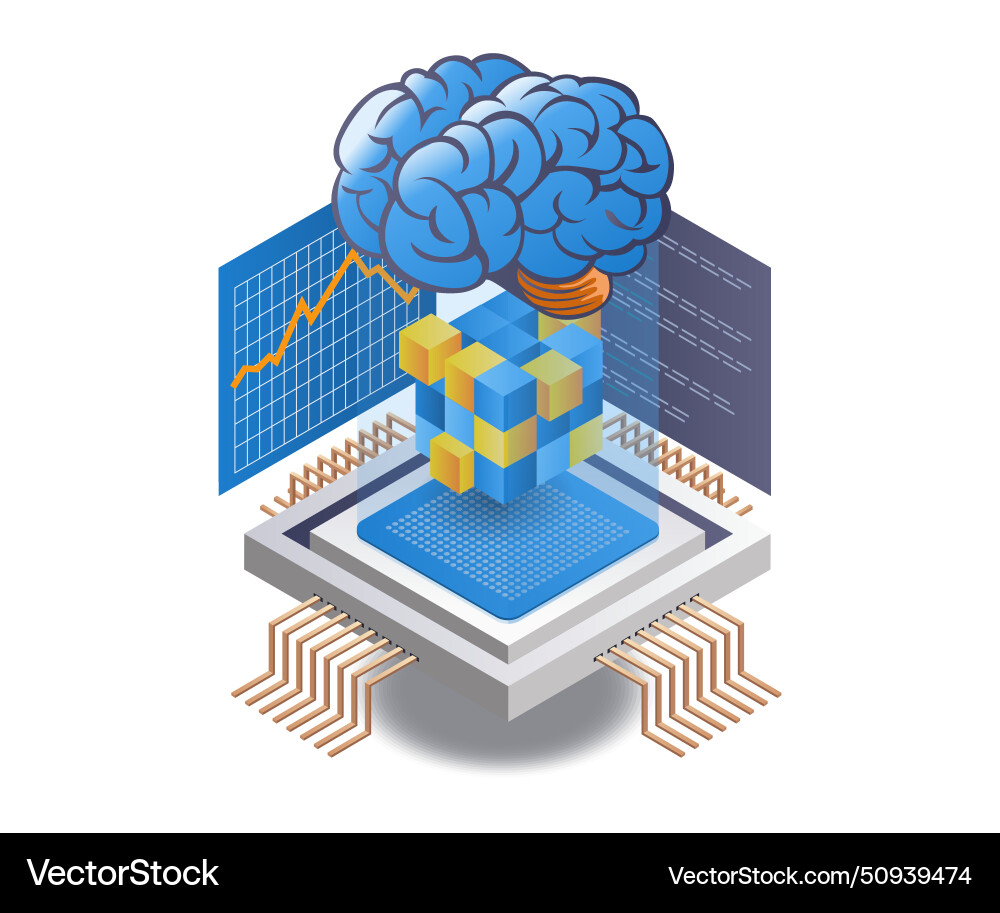 Development of blockchain artificial intelligence vector image
