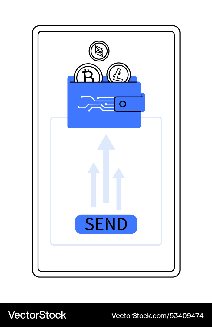 Digital wallet with cryptocurrency coins and send Digital wallet with cryptocurrency coins and send vector image