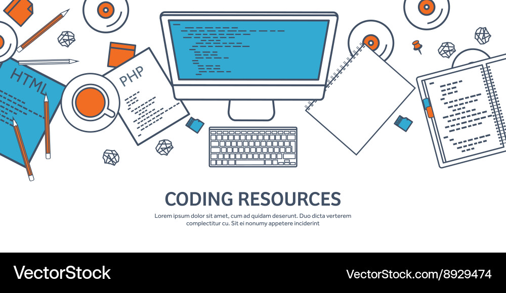 Lined programmingcoding outline flat computing vector image