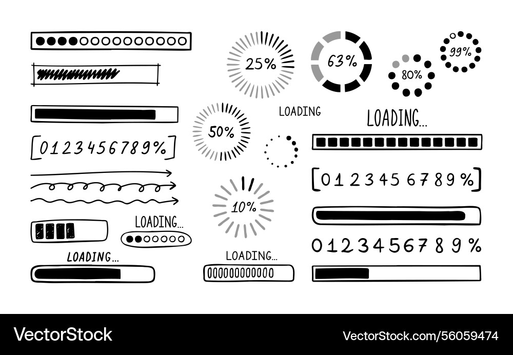 Loading bar doodle set hand drawn element line Loading bar doodle set hand drawn element line vector image