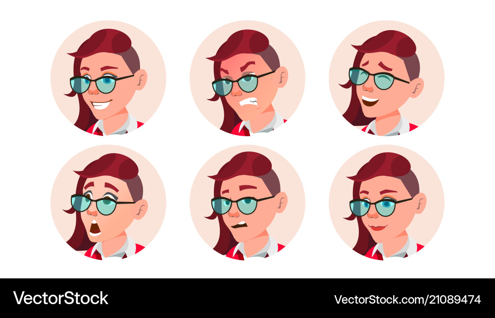 Woman avatar people facial emotions emo Woman avatar people facial emotions emo vector image