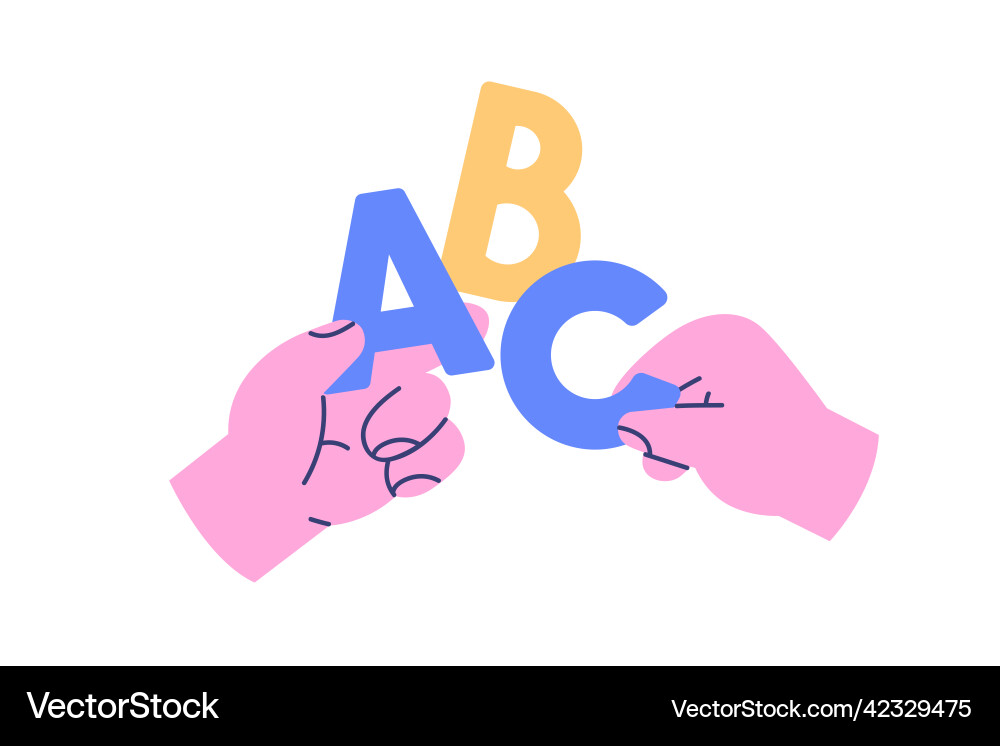 Abc grundlegende Alphabet Buchstaben in Händen Symbolarme Abc grundlegende Alphabet Buchstaben in Händen Symbolarme vektorbild