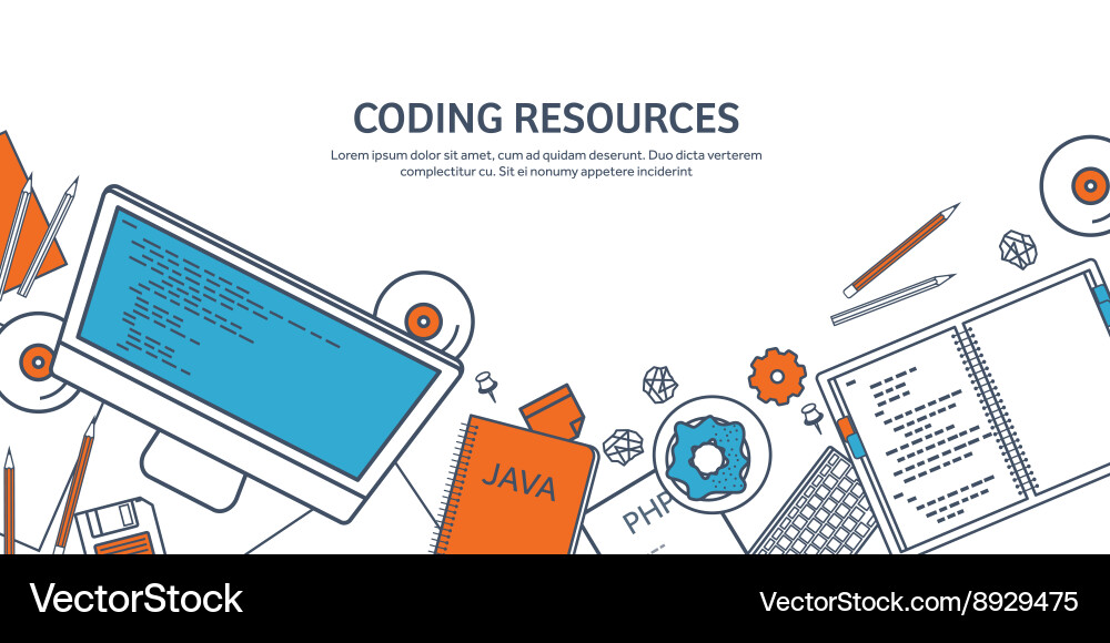 Lined programmingcoding outline flat computing vector image