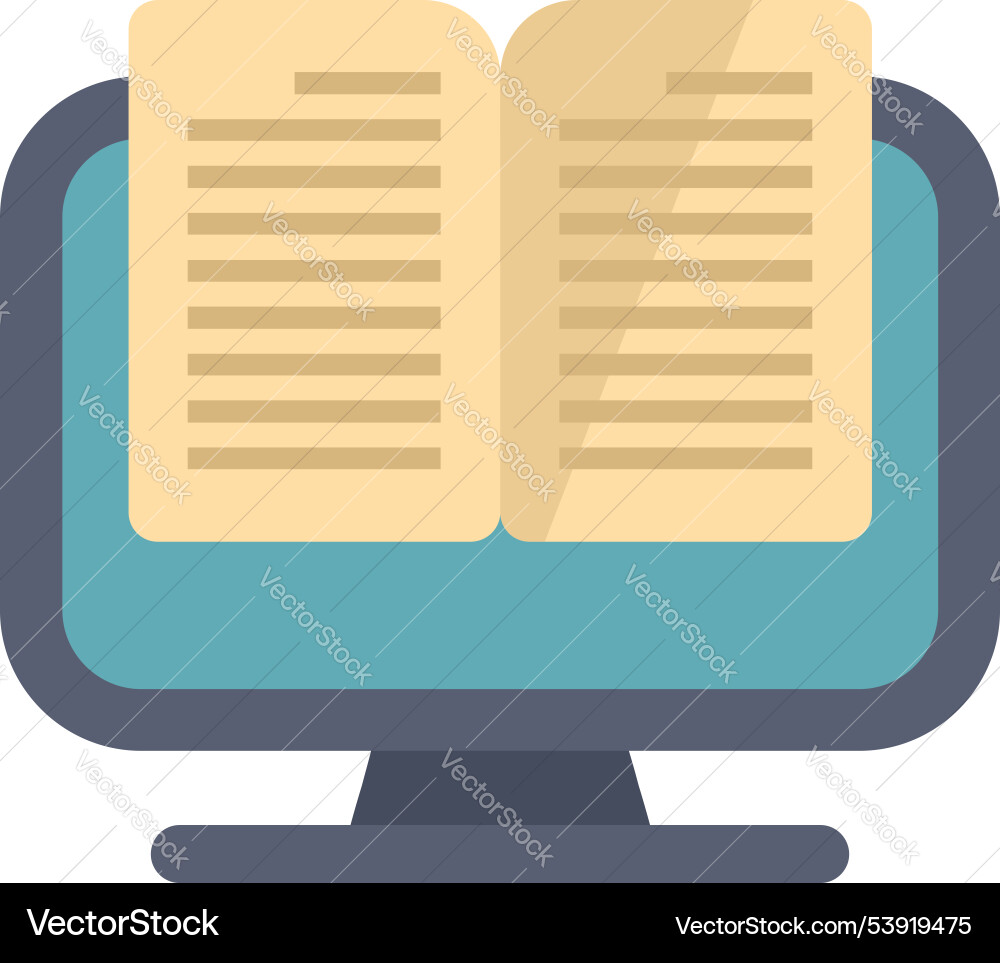 Open book displaying on desktop computer monitor Open book displaying on desktop computer monitor Vector Image
