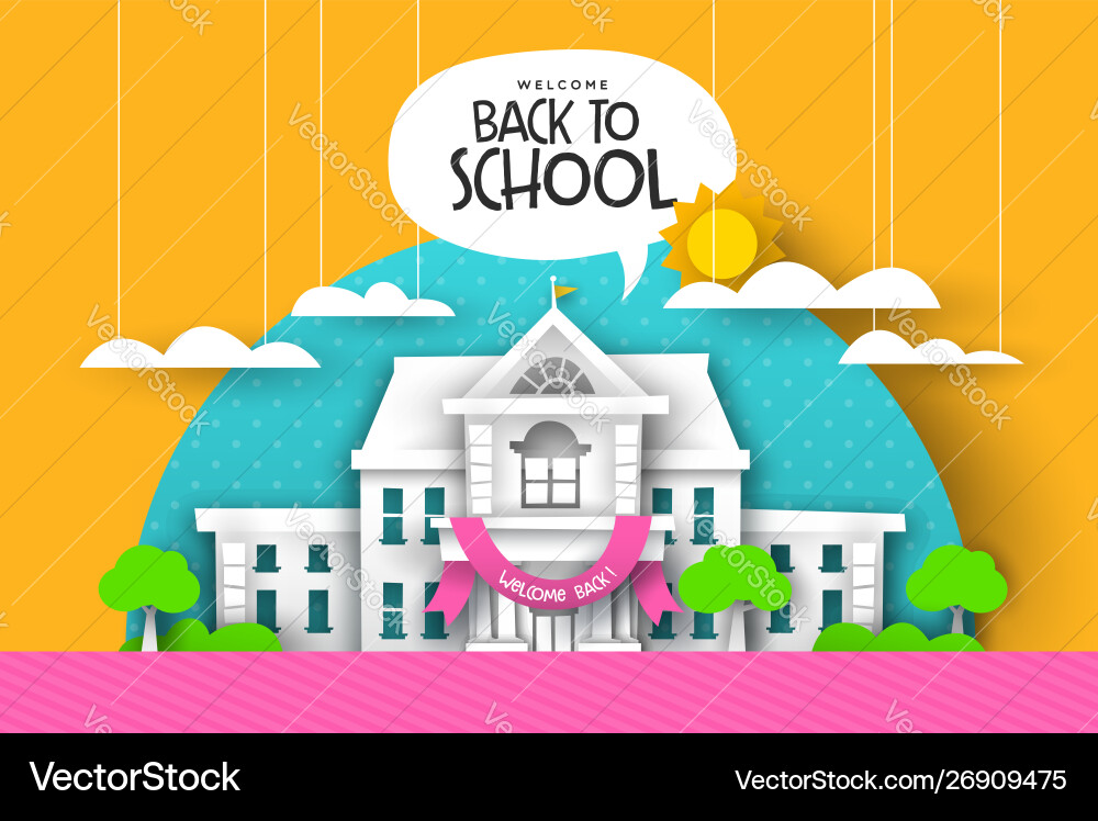 Paper Cut School Landscape Vector Image