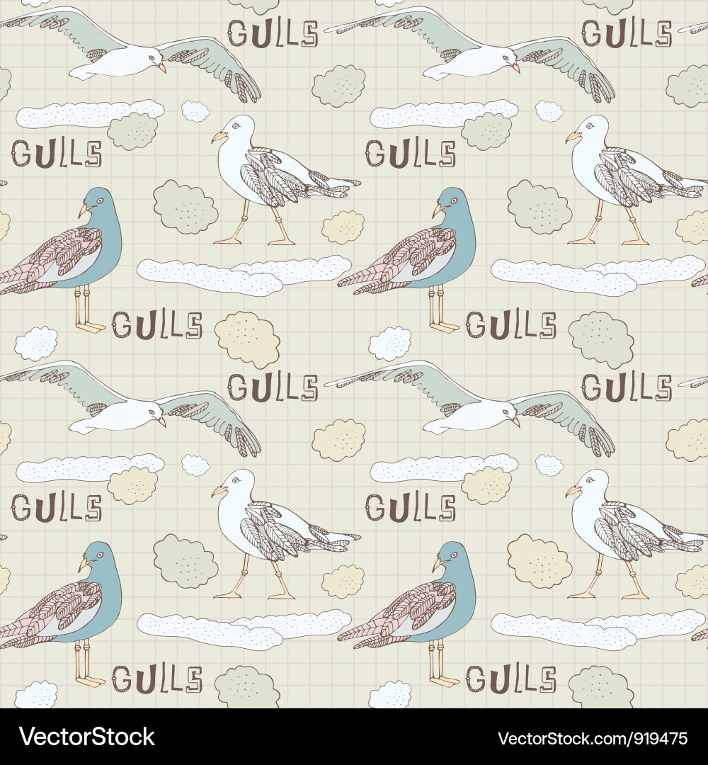 Vintage Seagulls Wallpaper Pattern Vector Image