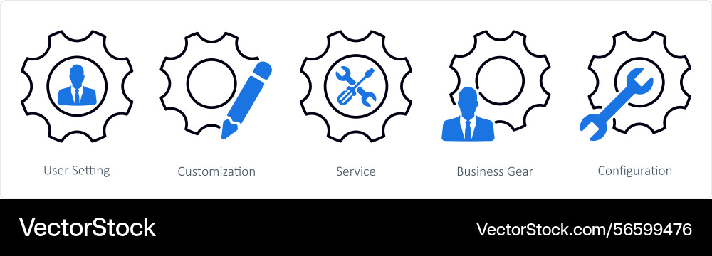 A set of 5 settings icons as user setting Vector Image
