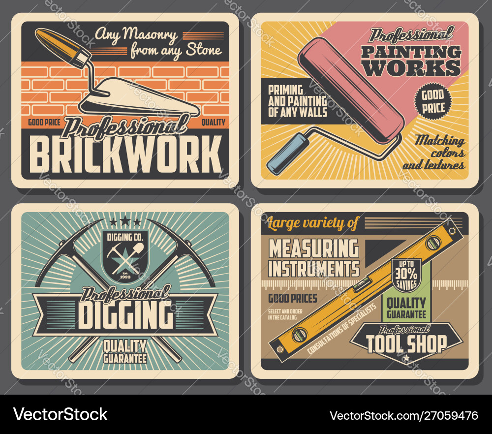 Diy repair tools painting and brickwork digging Diy repair tools painting and brickwork digging vector image