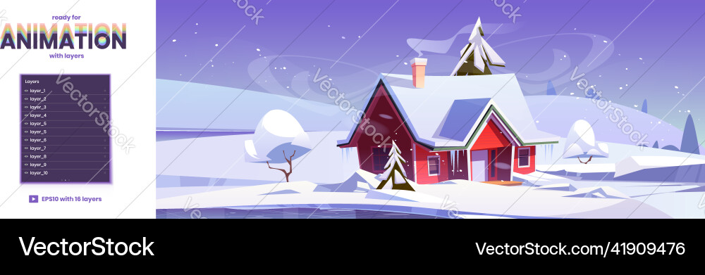 Parallax background with winter fields and house vector image