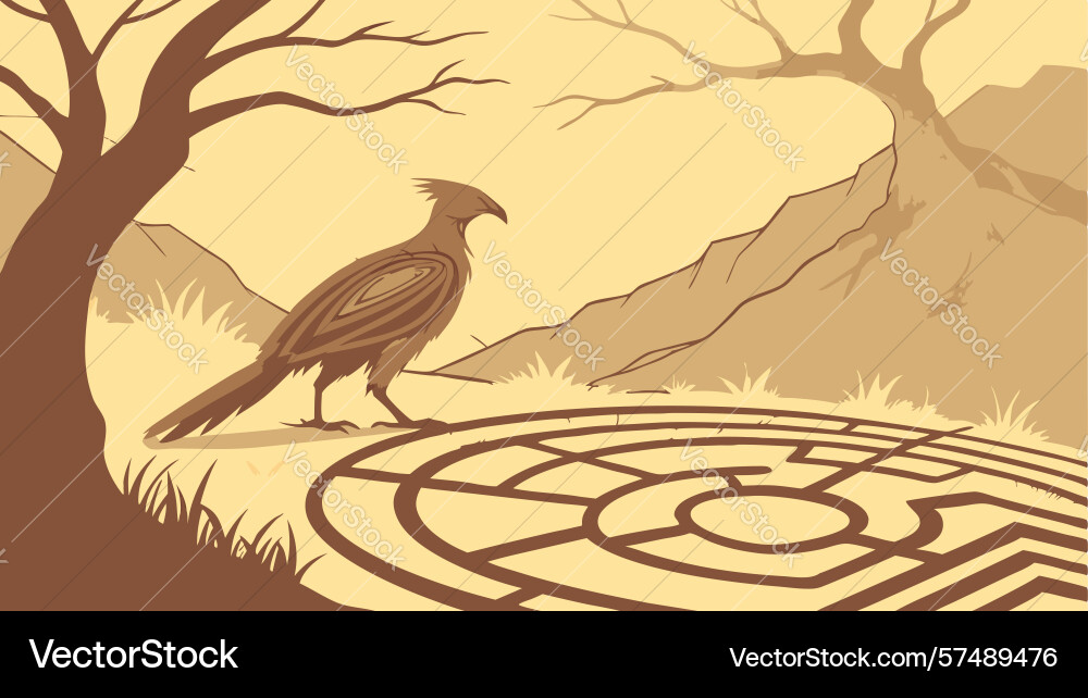 Pheasant in forest with abstract labyrinth vector image