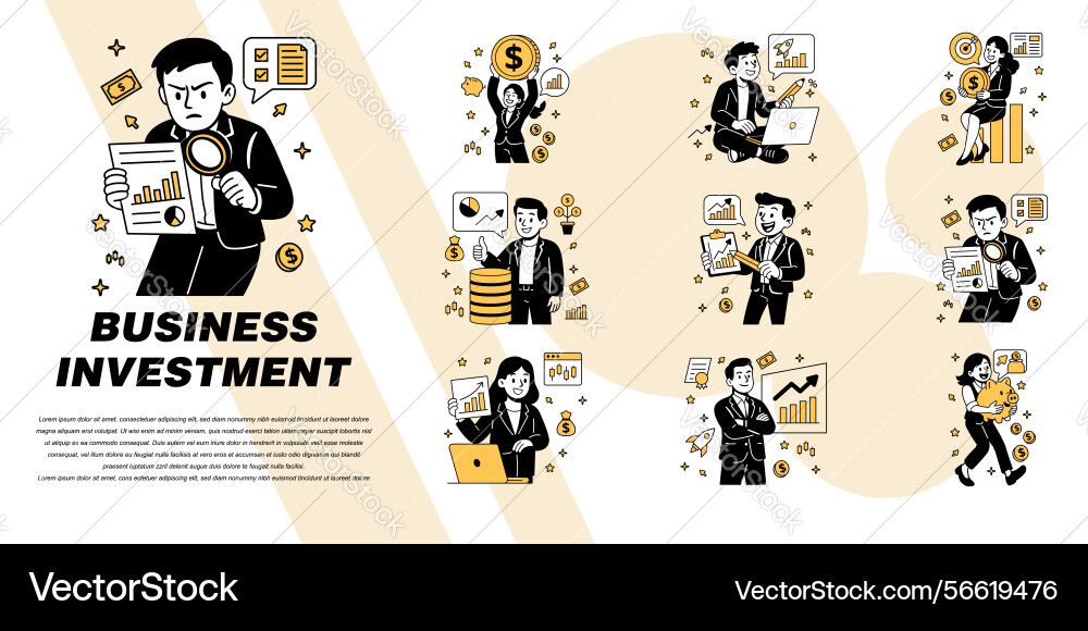 Set showing various characters in financial Set showing various characters in financial vector image