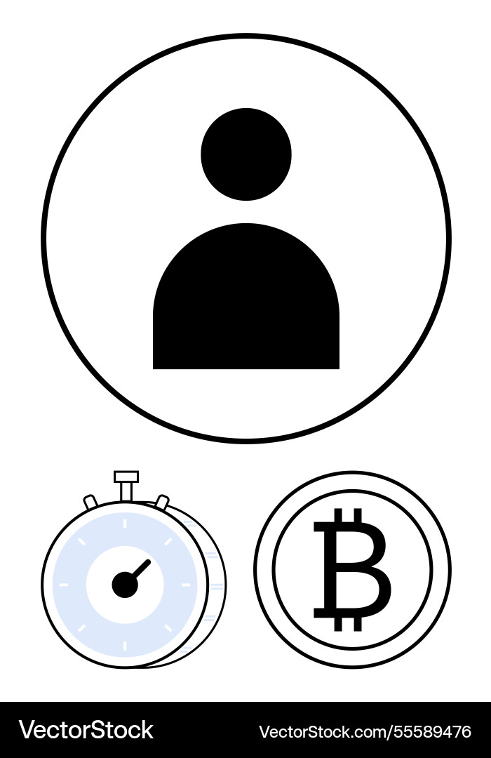 User profile icon with timer and bitcoin currency User profile icon with timer and bitcoin currency vector image