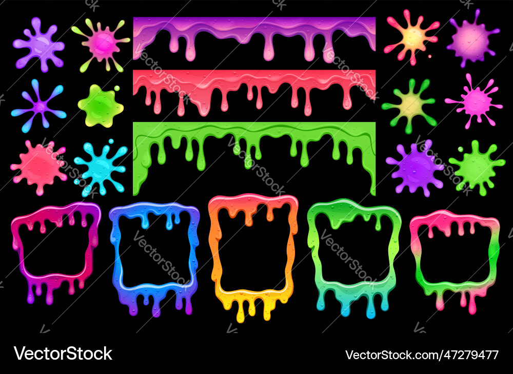 Cartoon colorful slime frames melt splash blobs Cartoon colorful slime frames melt splash blobs Vector Image
