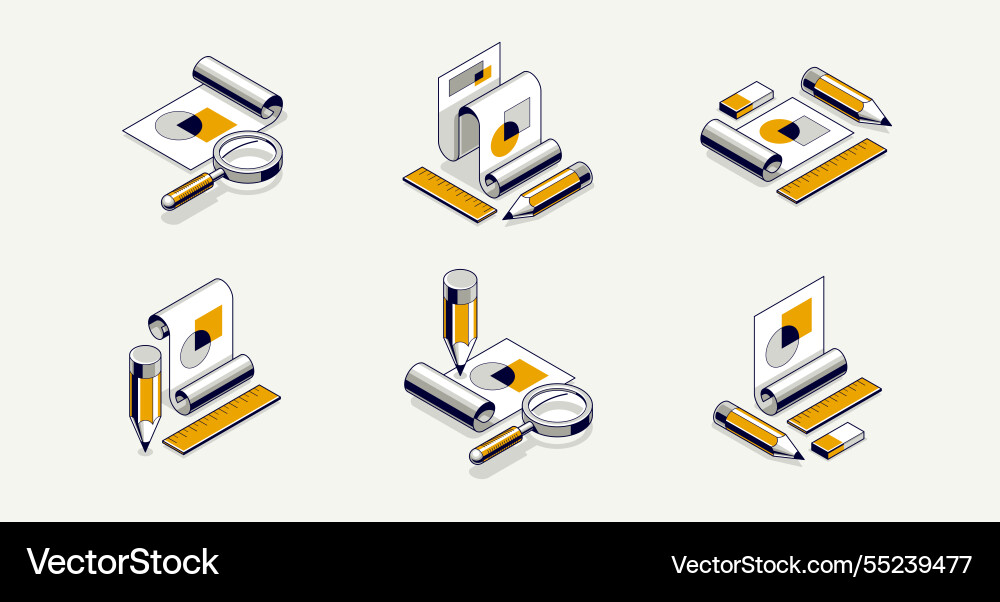 Engineering project concept set paper document vector image