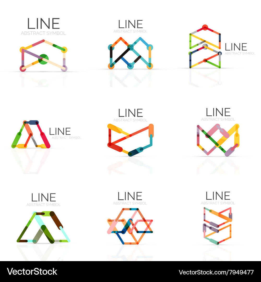 Set of linear abstract logos connected Vector Image