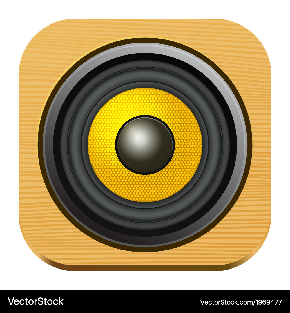 Speaker icon on square wood internet button Vector Image