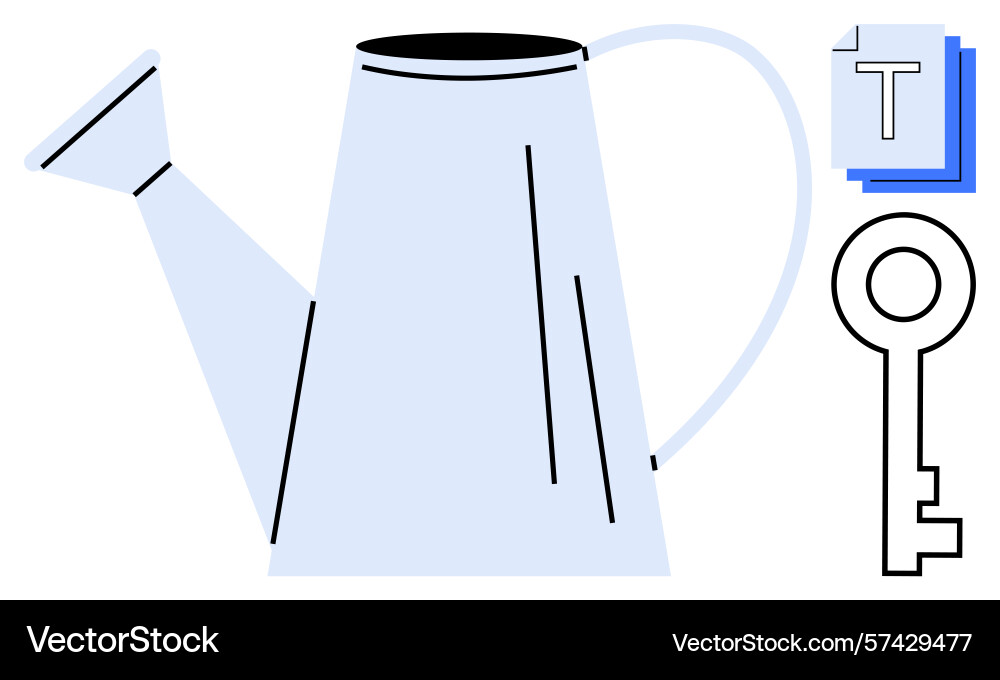 Watering can with key and stacked documents Watering can with key and stacked documents vector image