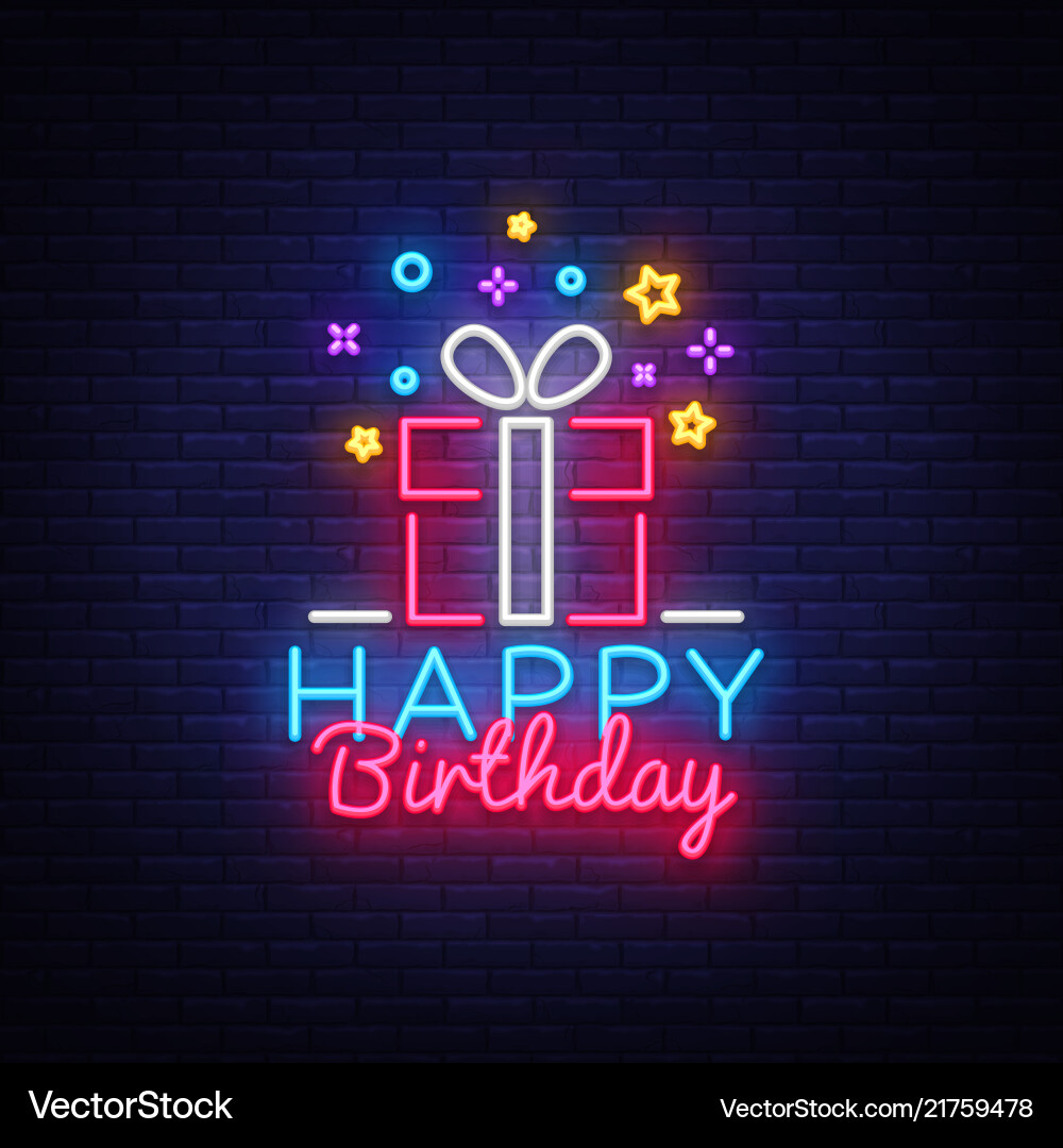 Happy birthday neon sign vector image